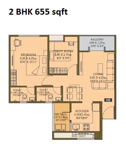 Goodwill Crescent Unit plan - 655 sq.ft.