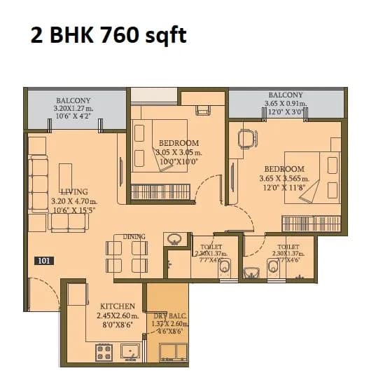 Goodwill Crescent Unit plan - 760 sq.ft.