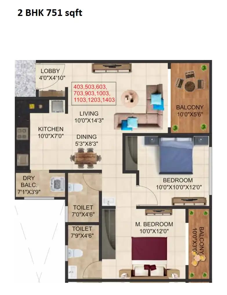 Prime Serenity Unit plan - 751 sq.ft.