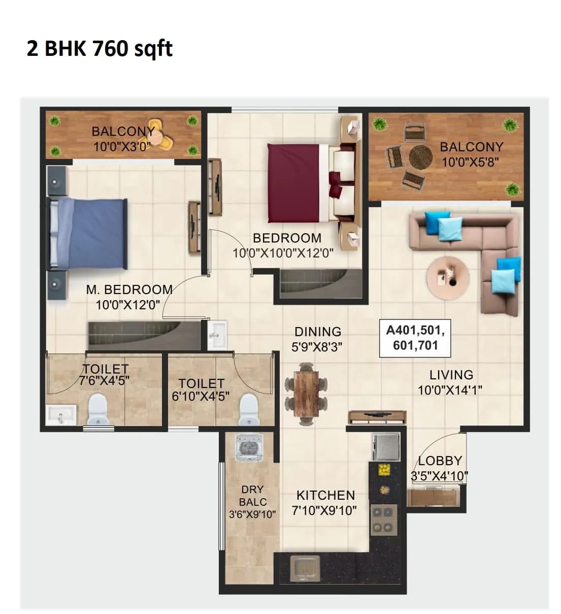 Unit plan - 760 sq.ft.