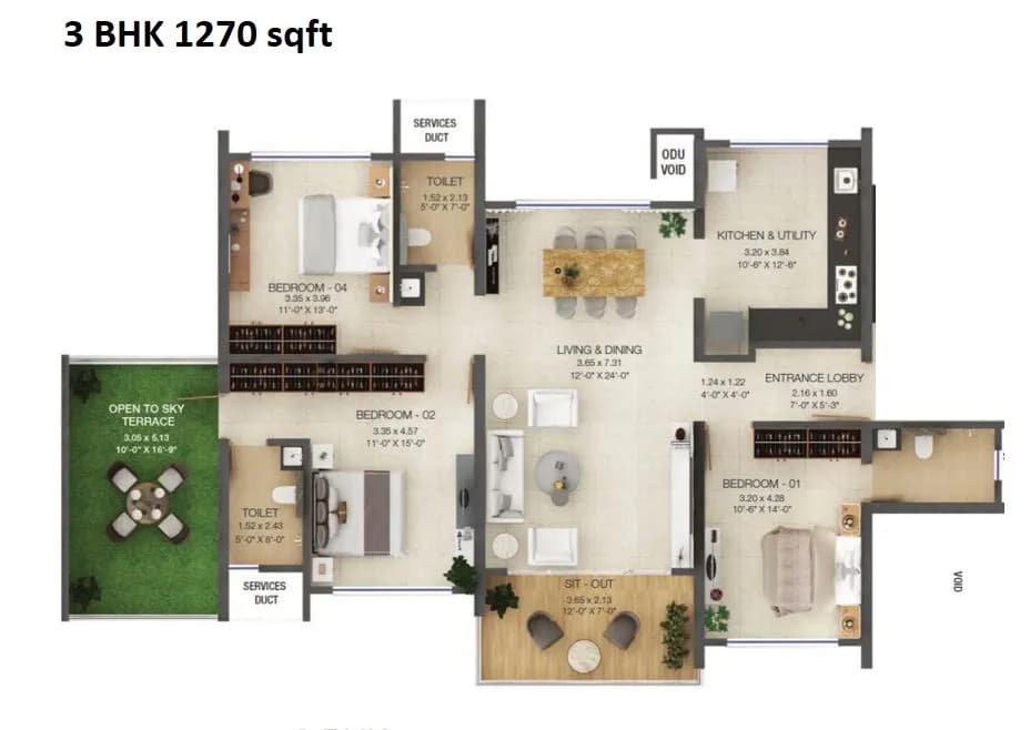 Majestique The Ornate Unit plan - 1270 sq.ft.