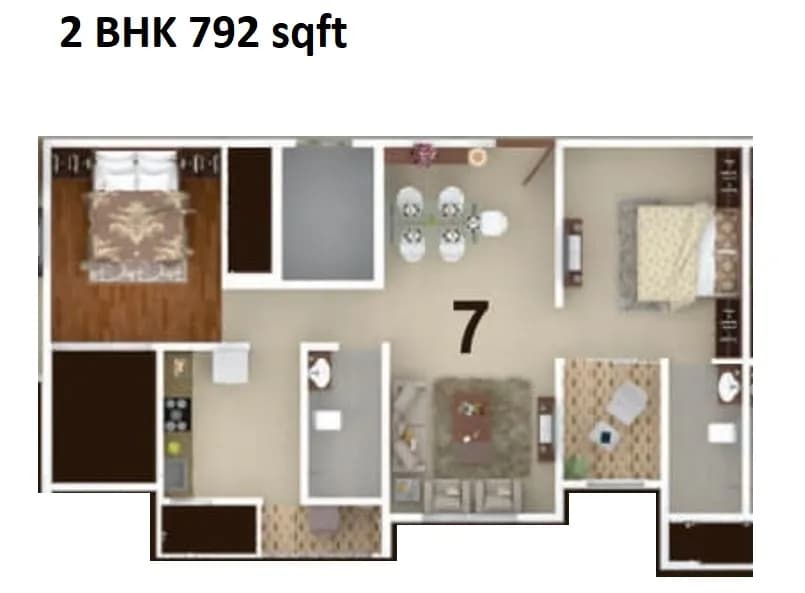 Konark Virtue Unit plan - 792 sq.ft.