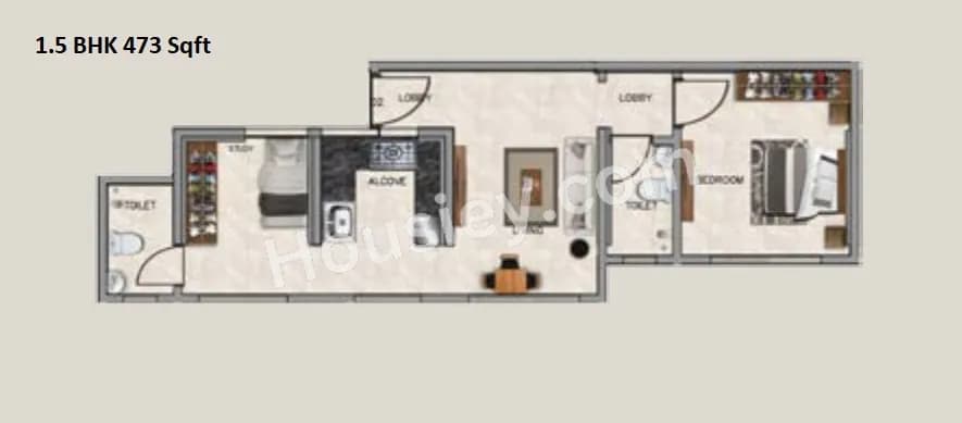 Ajmera Greenfinity Unit plan - 473 sq.ft.