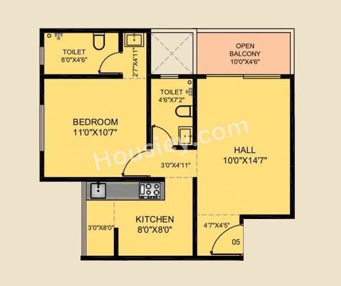 Akshar Altorios 2O Unit plan - 542 sq.ft.