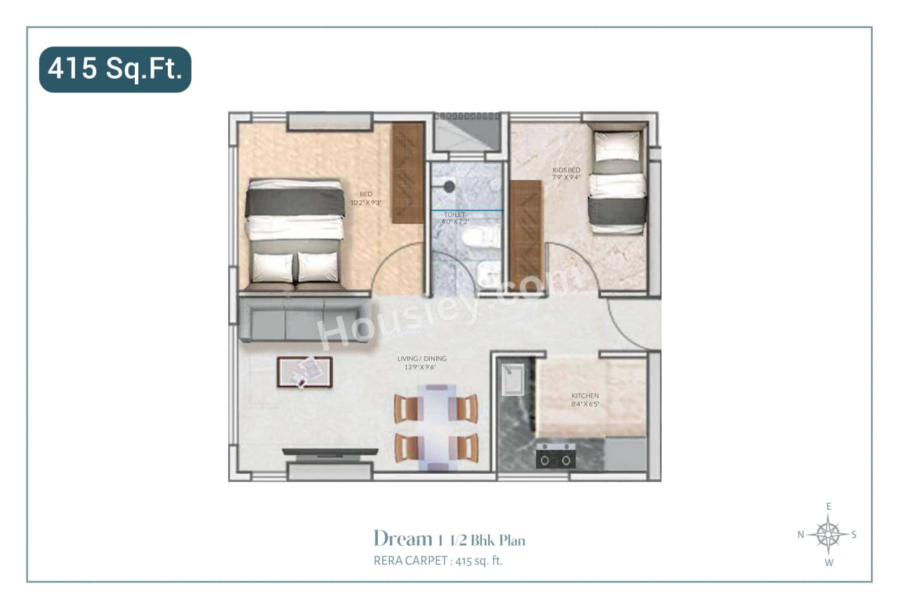 Arista Unit plan - 415 sq.ft.