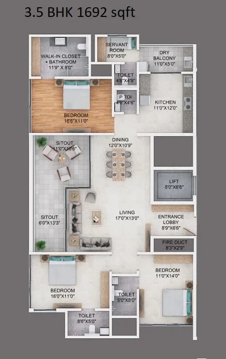Crowns worth Unit plan - 1691 sq.ft.