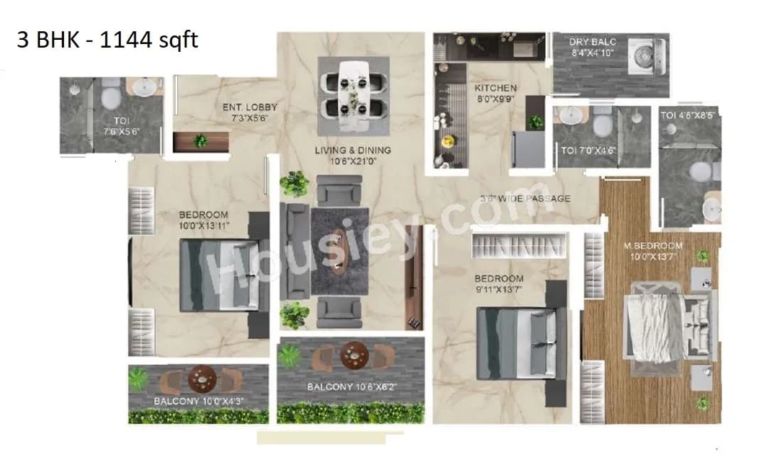 Unit plan - 1144 sq.ft.