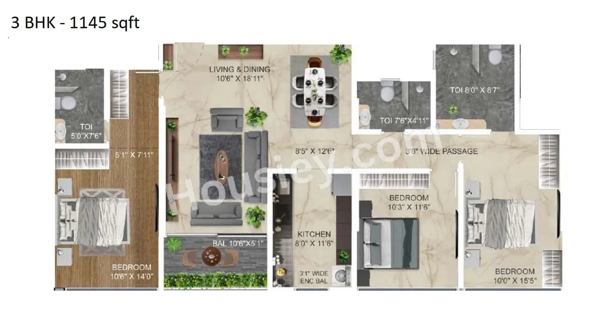 Unit plan - 1145 sq.ft.