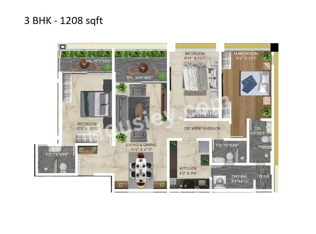 Unit plan - 1208 sq.ft.