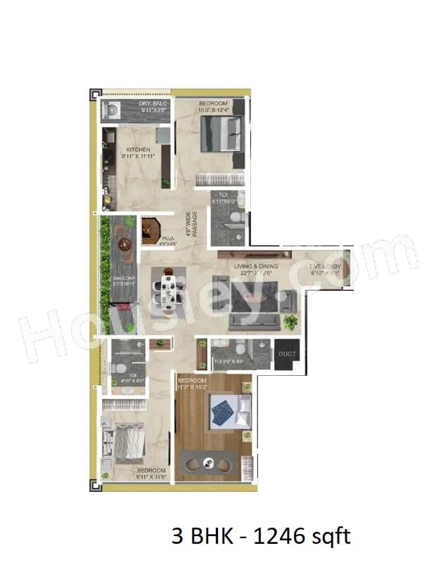 Unit plan - 1246 sq.ft.