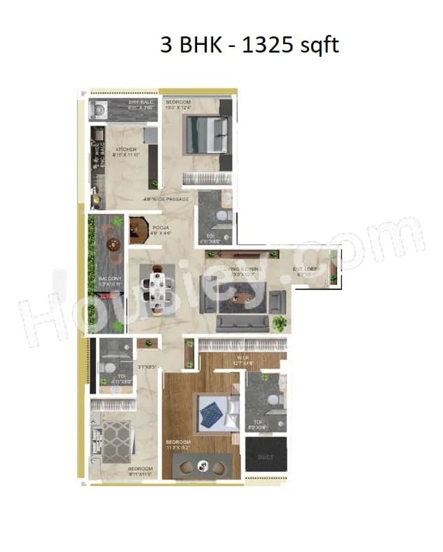 Ellanza Zenistry 2 0 Unit plan - 1325 sq.ft.