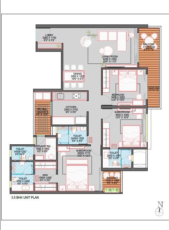 Ganga Platinum Unit plan - 1584 sq.ft.
