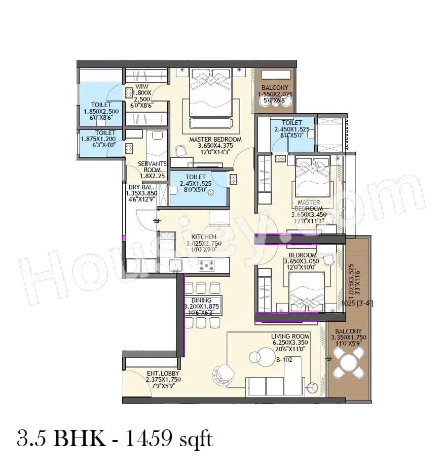 Ganga Platinum Unit plan - 1459 sq.ft.