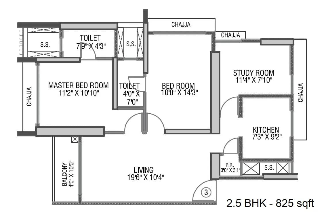 Gundecha Rexon Unit plan - 825 sq.ft.