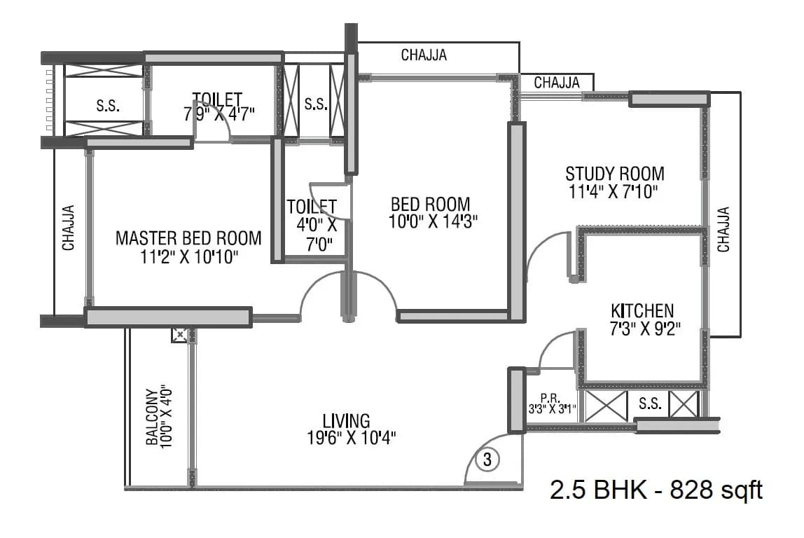 Unit plan - 828 sq.ft.
