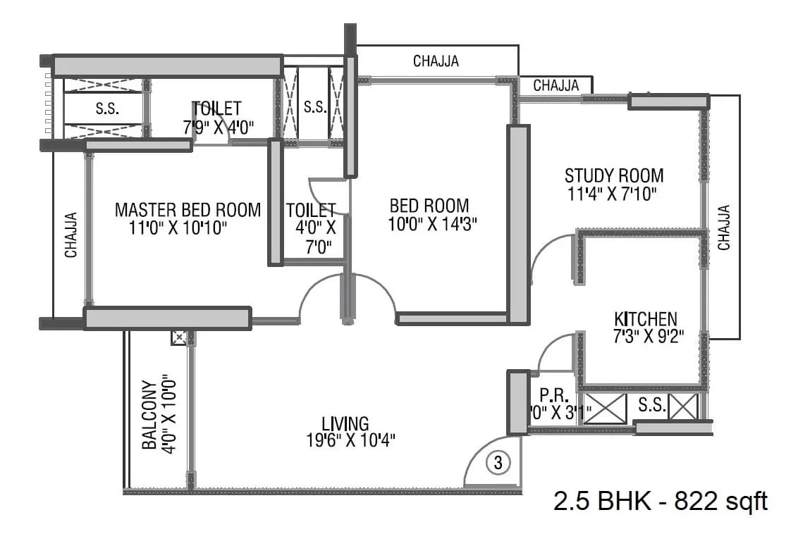 Gundecha Rexon Unit plan - 822 sq.ft.