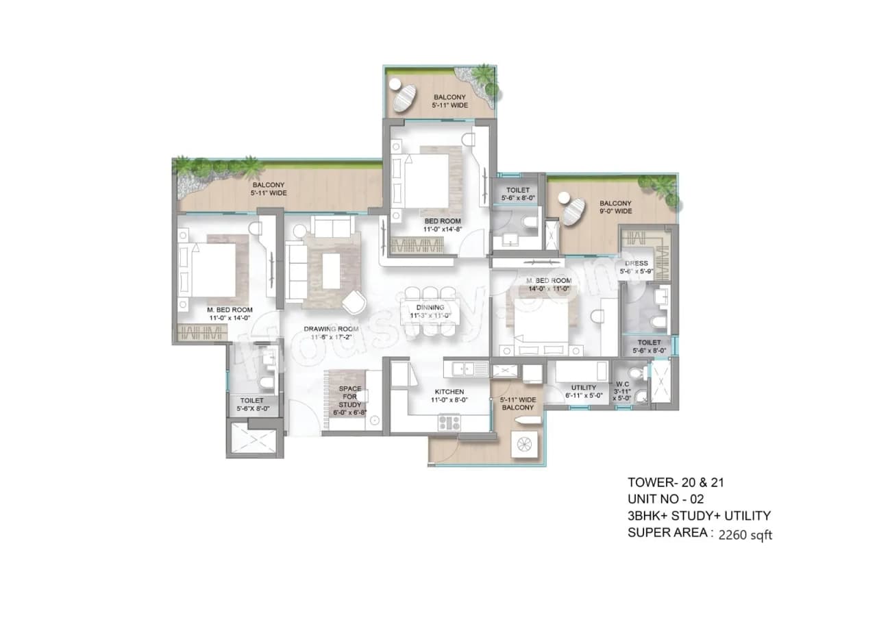 M3M Golf Hills Unit plan - 1469 sq.ft.