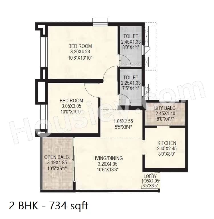 Unit plan - 734 sq.ft.