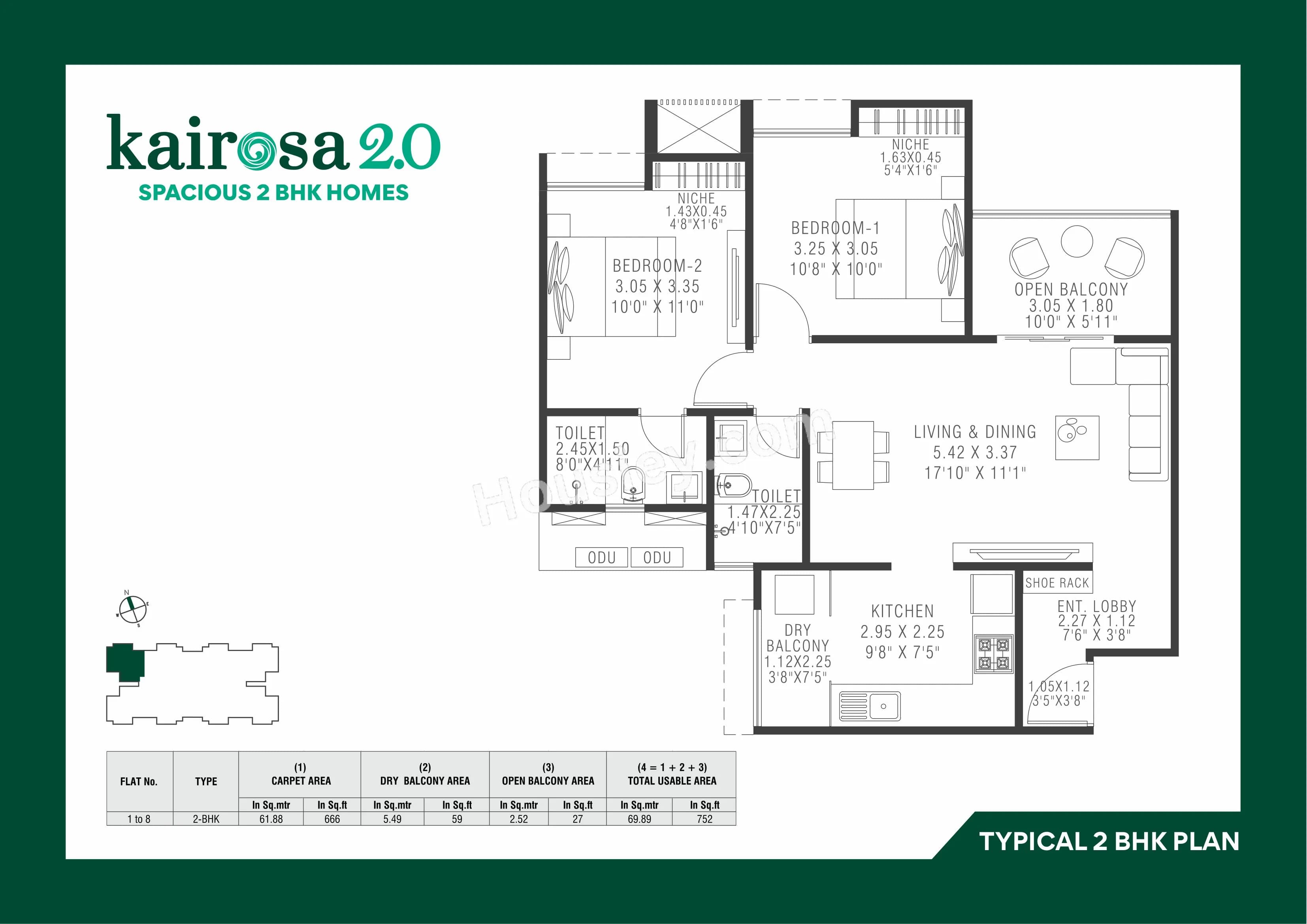 Pharande Kairosa 2 0 Unit plan - 752 sq.ft.