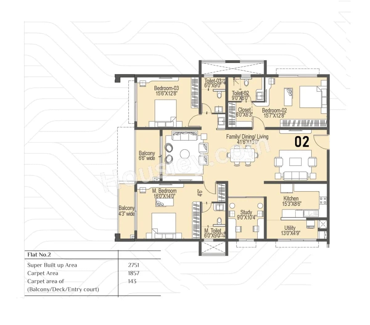 Sattva Lakeridge Unit plan - 1871 sq.ft.