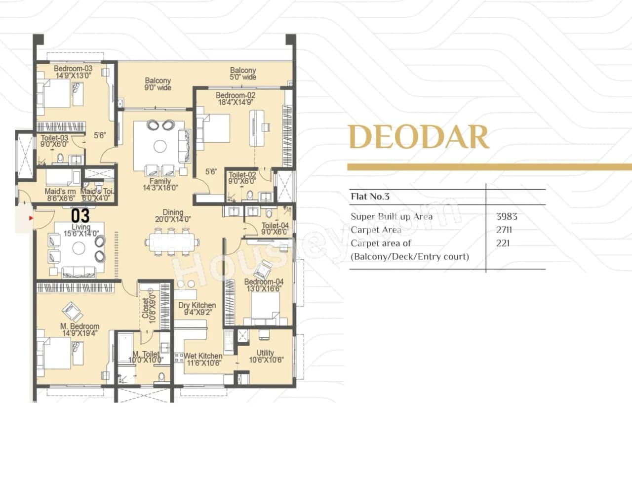 Sattva Lakeridge Unit plan - 2711 sq.ft.