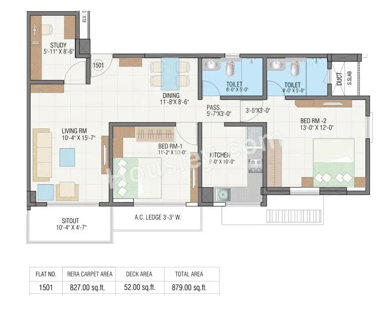 Unit plan - 879 sq.ft.
