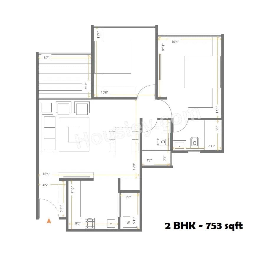 Silveroak Shriyans 3 0 Unit plan - 753 sq.ft.