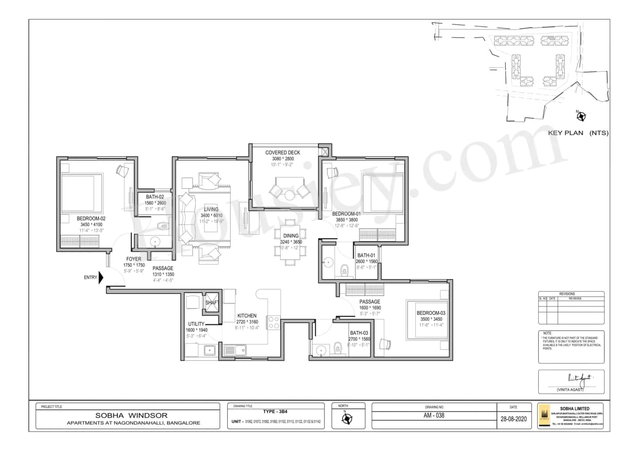 Sobha Windsor Unit plan - 1054 sq.ft.