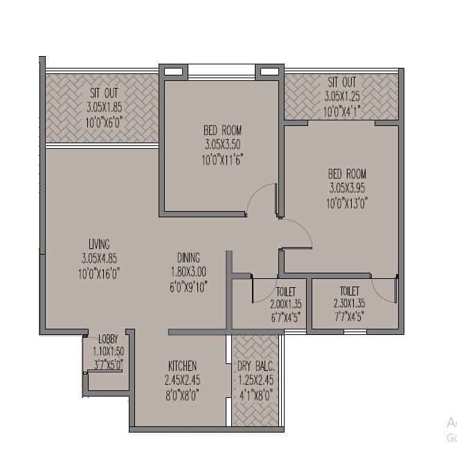 Gulmohar Esteban Unit plan - 807 sq.ft.