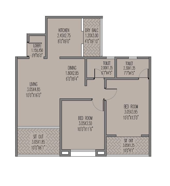 Gulmohar Esteban Unit plan - 814 sq.ft.