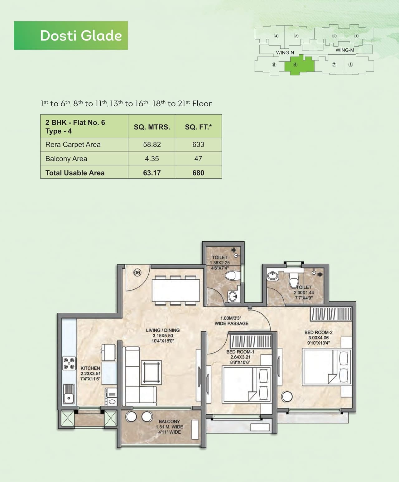 Dosti Greenscapes Unit plan - 680 sq.ft.