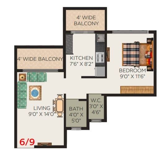 Rugi Colonia Unit plan - 430 sq.ft.