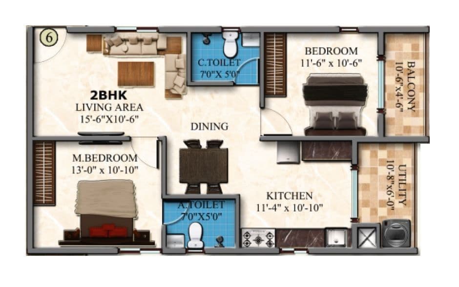 DS MAX Sky Blossom Unit plan - 840 sq.ft.