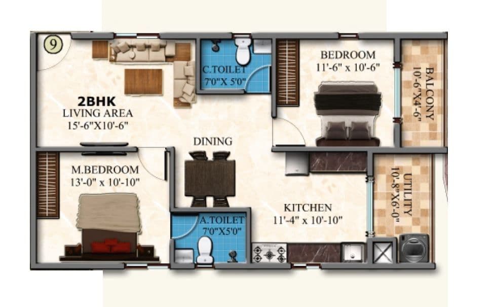 Unit plan - 843 sq.ft.