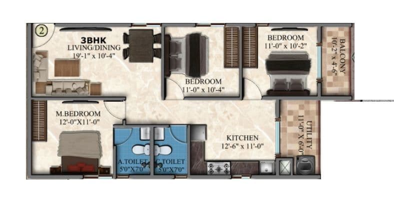 Unit plan - 952 sq.ft.