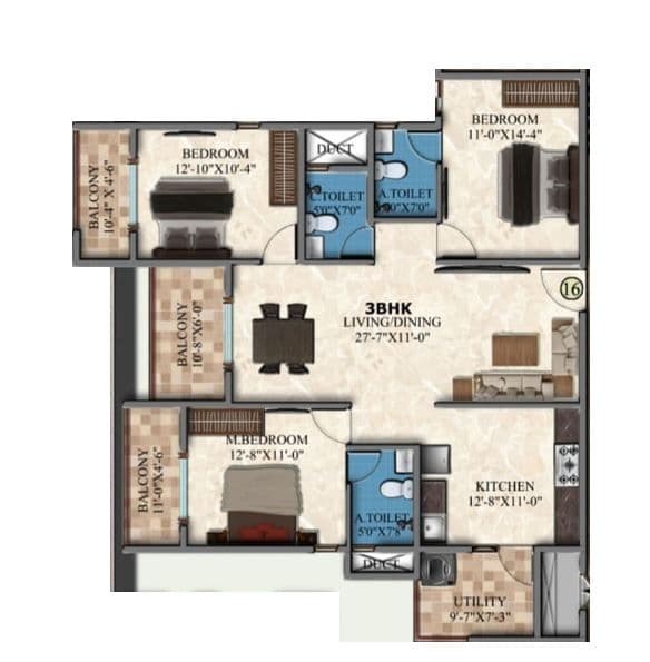 Unit plan - 1258 sq.ft.