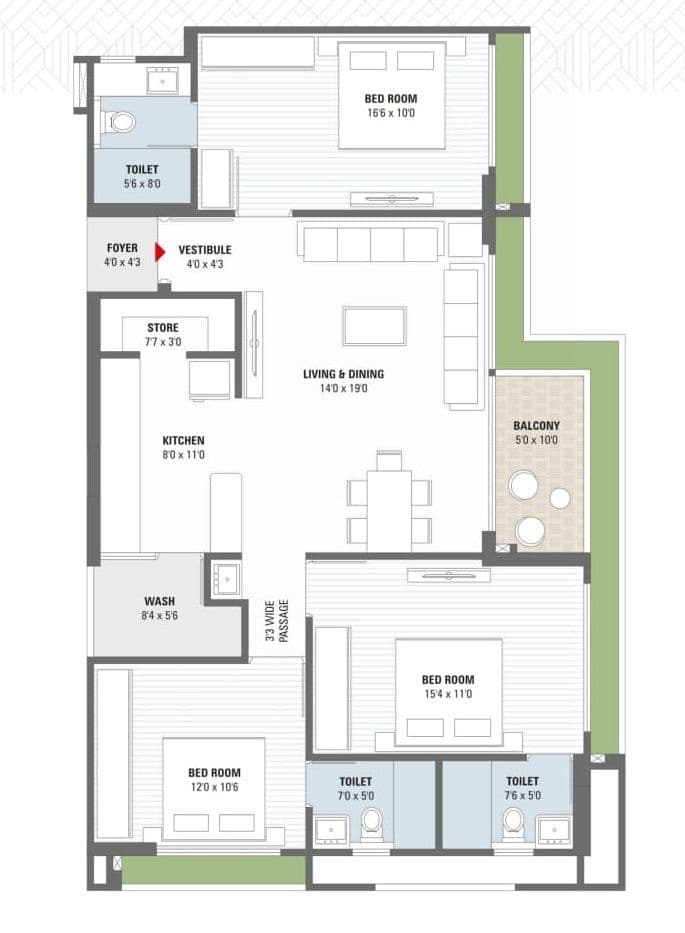 Yash Imperia Unit plan - 1192 sq.ft.