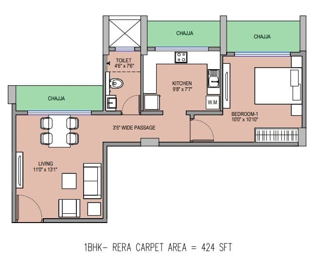 Nandivardhan Parkway Unit plan - 424 sq.ft.