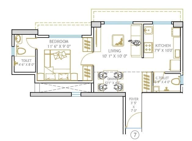 Shanti Heights Unit plan - 428 sq.ft.