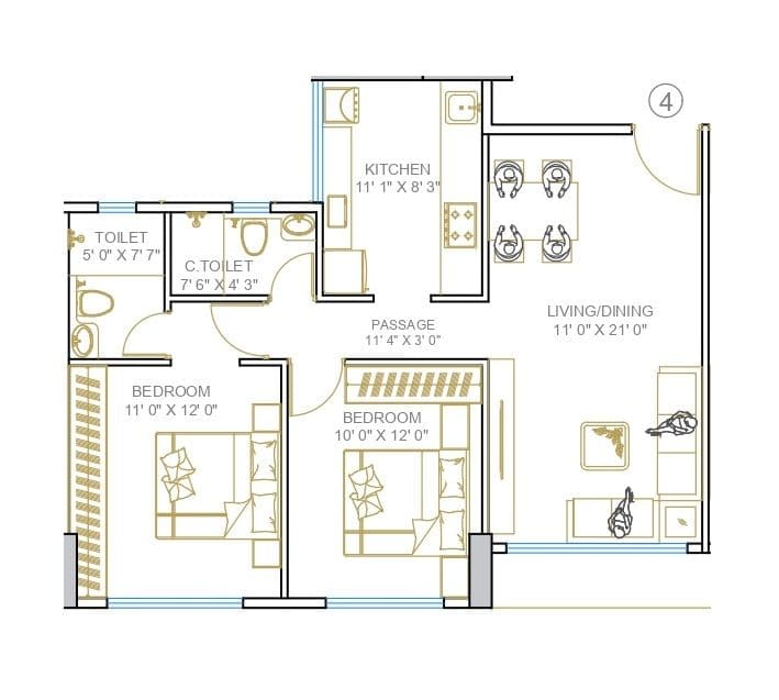Shanti Verve Mansion Unit plan - 717 sq.ft.