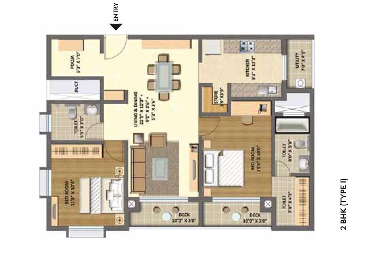 Lodha Meridian Unit plan - 683 sq.ft.