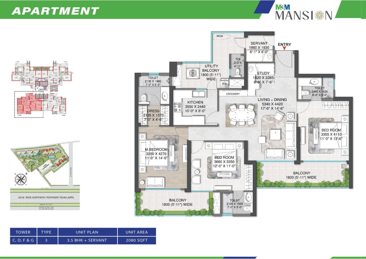 M3M Mansion Unit plan - 1350 sq.ft.