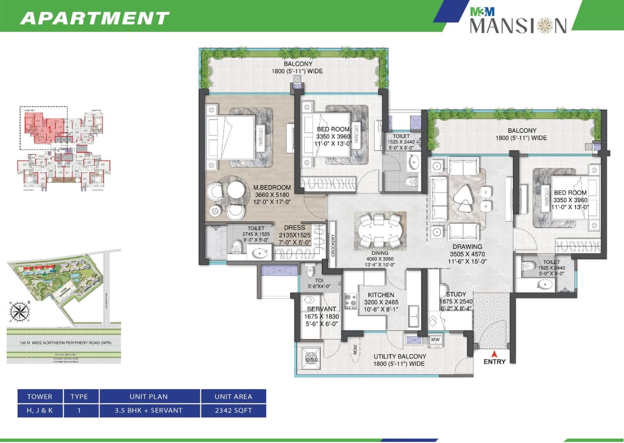 M3M Mansion Unit plan - 1500 sq.ft.