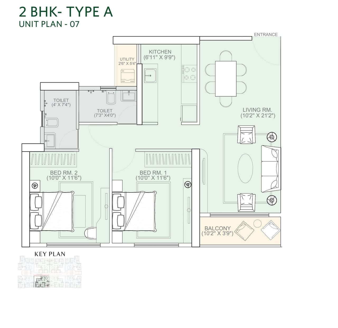 Siddha Sky Unit plan - 717 sq.ft.