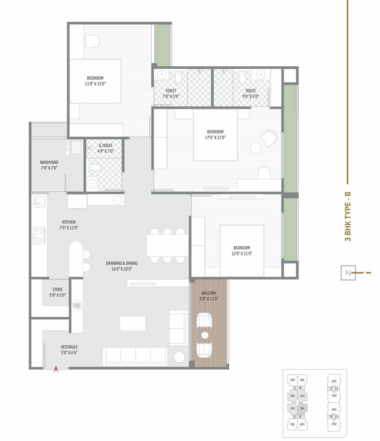 Rajshree Regalia Unit plan - 1301 sq.ft.