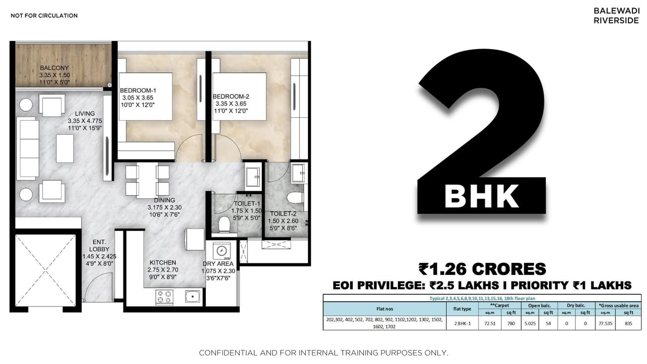 Mantra Balewadi Unit plan - 834 sq.ft.
