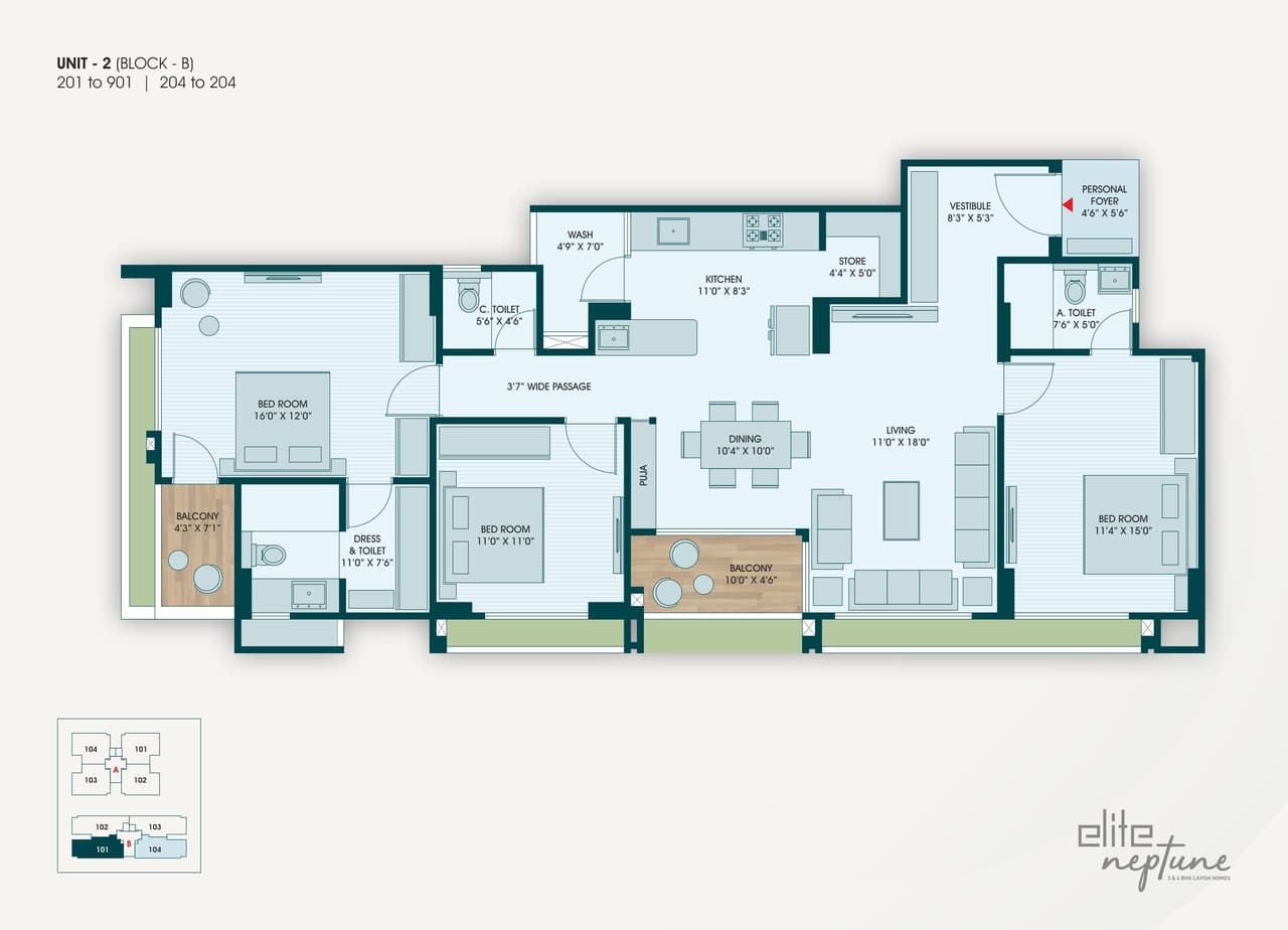Elite Neptune Unit plan - 1346 sq.ft.