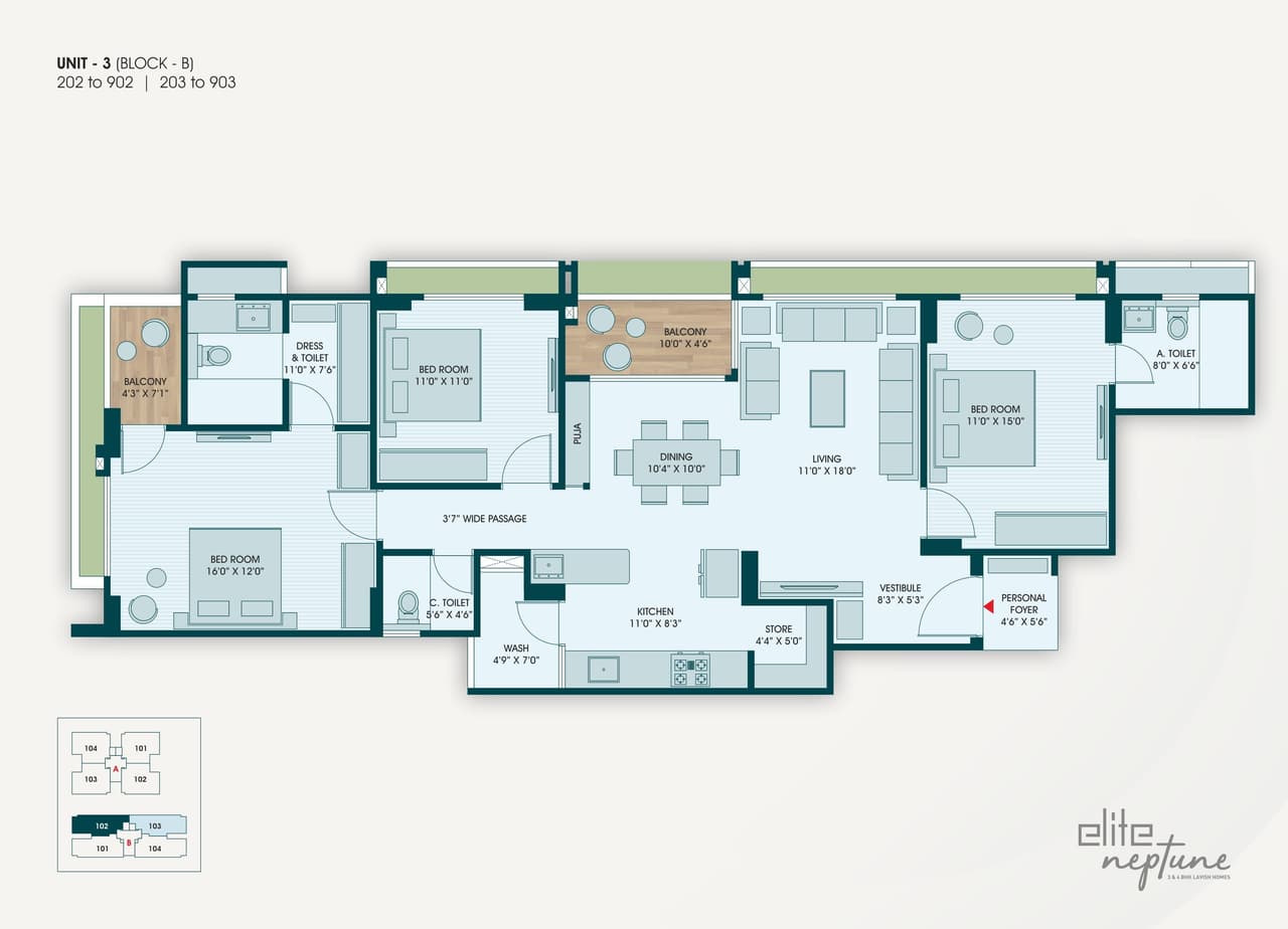 Elite Neptune Unit plan - 1371 sq.ft.