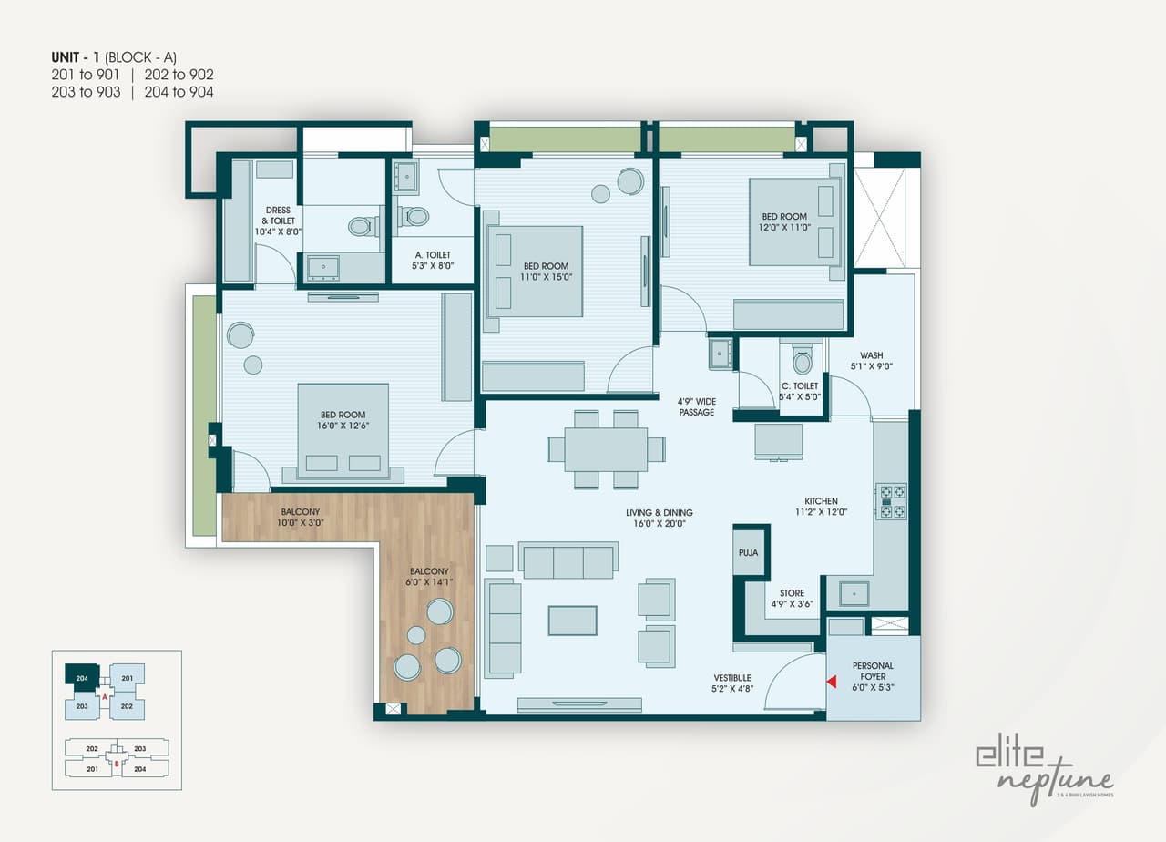 Elite Neptune Unit plan - 1430 sq.ft.