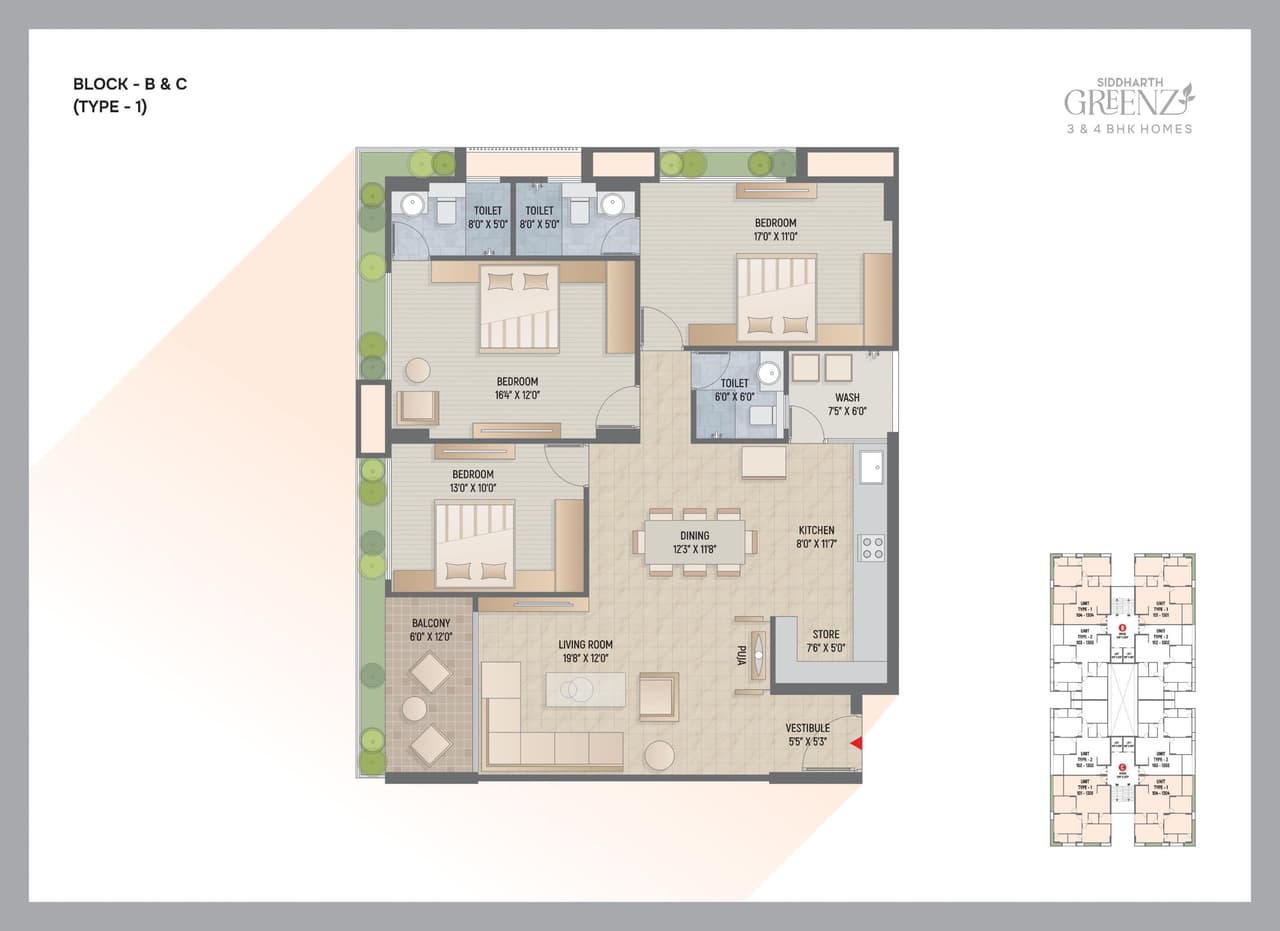 Siddharth Greenz Unit plan - 1528 sq.ft.